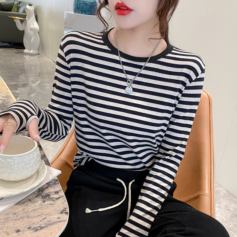 Women Long Sleeve Shirt with Maritime Striped Pattern Chic & Stil