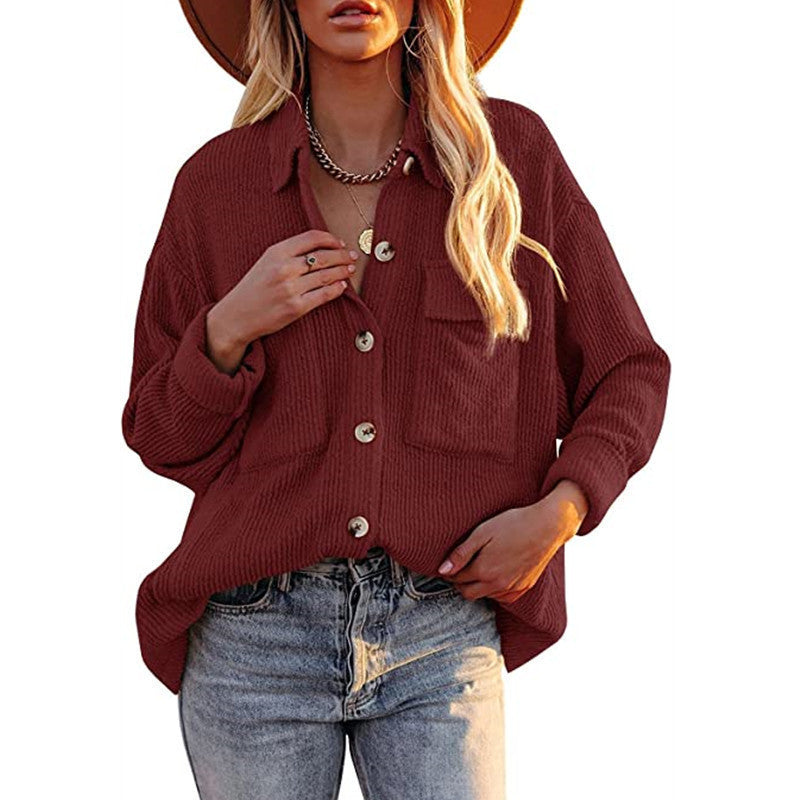Women's Casual Knit Cardigan with Button Placket and Chest Pocket Lune London