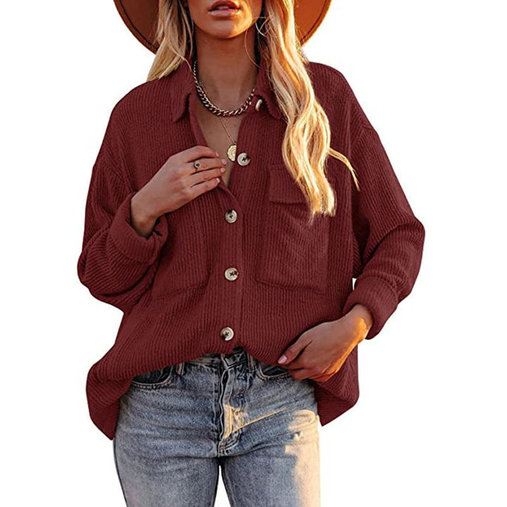 Women's Casual Knit Cardigan with Button Placket and Chest Pocket Lune London