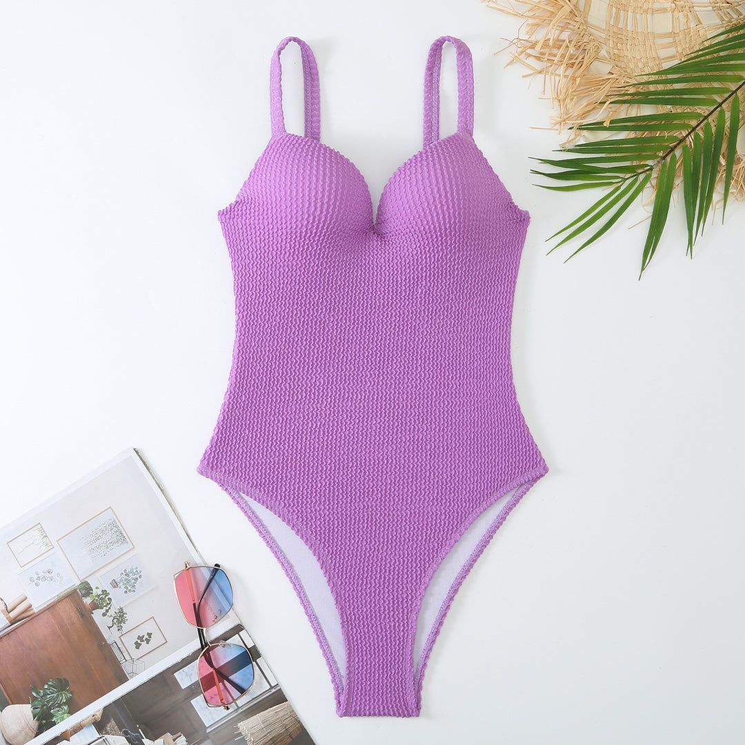 High-waisted swimsuit for women with ribbed textured surface and adjustable straps Lune London
