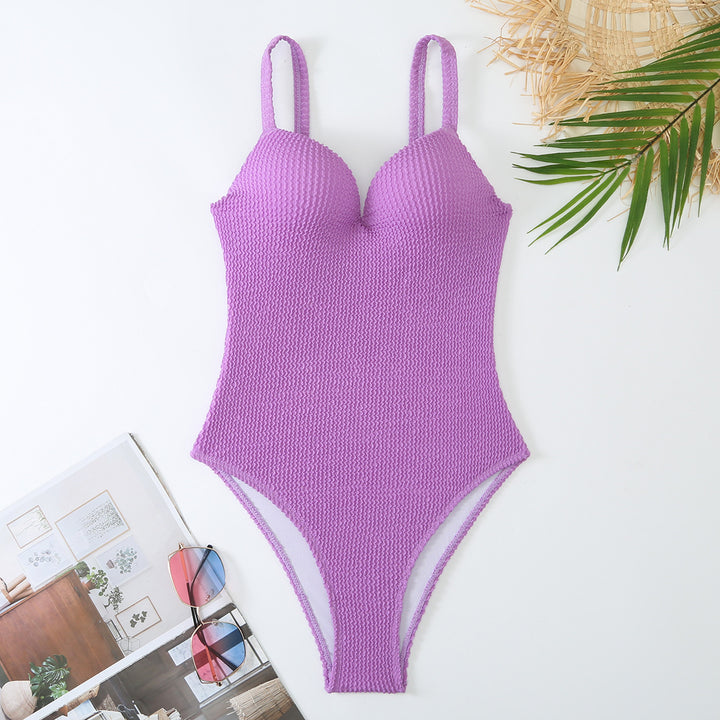 High-waisted swimsuit for women with ribbed textured surface and adjustable straps Lune London