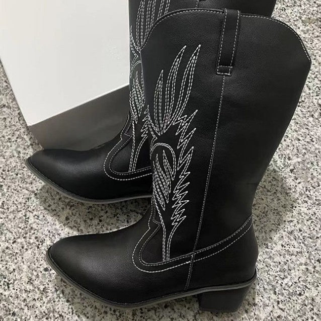 Women's cowboy boots with high heels and artistic embroidery Lune London