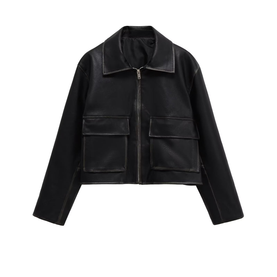 Cropped leather jacket for women with practical pockets Lune London
