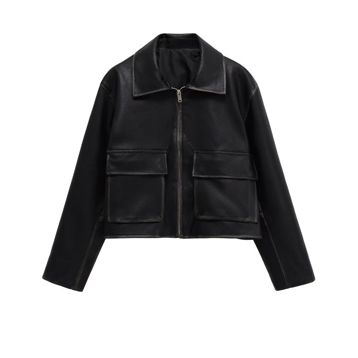 Cropped leather jacket for women with practical pockets Lune London