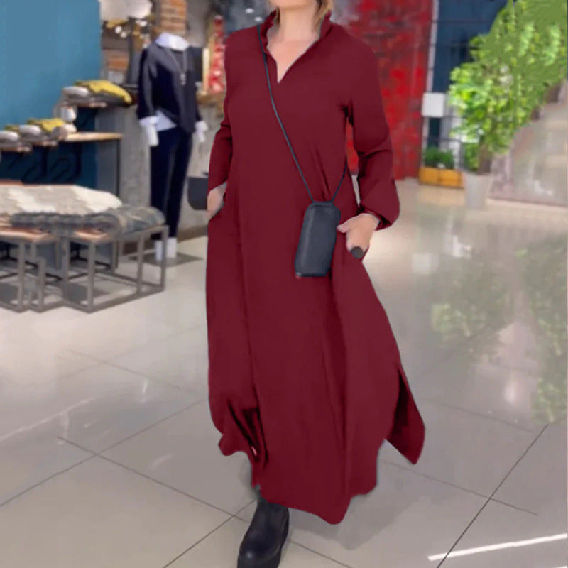 Casual maxi dress for women with a modern shirt design and practical side pockets Lune London
