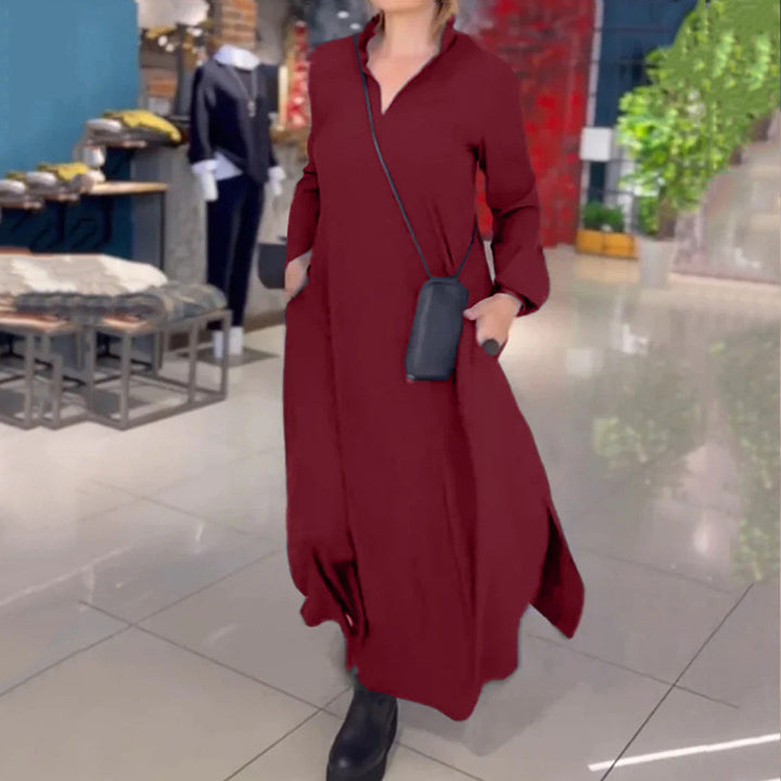 Casual maxi dress for women with a modern shirt design and practical side pockets Lune London