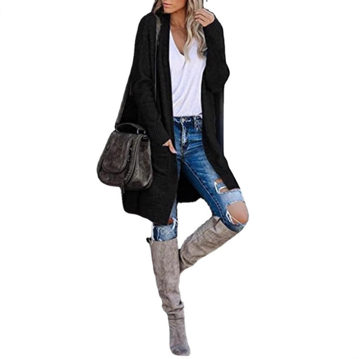 Women Long knitted cardigan with open front and cozy texture Lune London