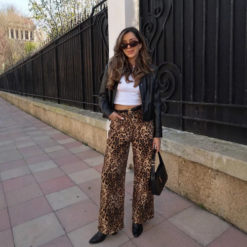 Lune London Women's Leopard Print Palazzo Pants