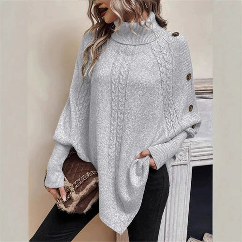 Women's knitted sweater with modern turtleneck and decorative buttons Lune Londonl