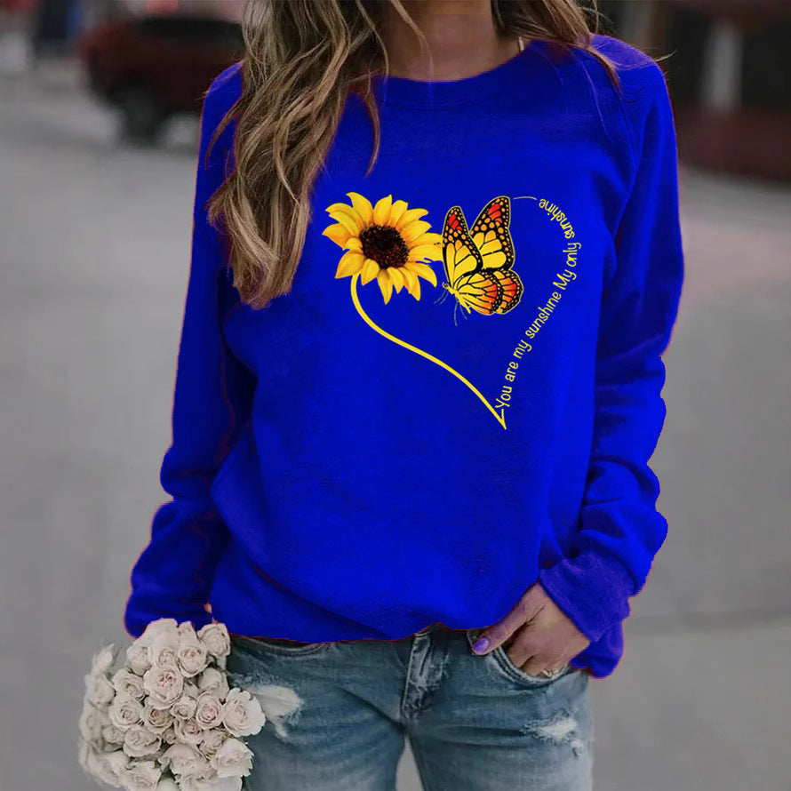 Sweatshirt pour femmes avec motif graphique de papillon et de tournesol Chic & Stil