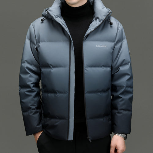 Warm padded jacket for men with practical hood and innovative insulation Lune London
