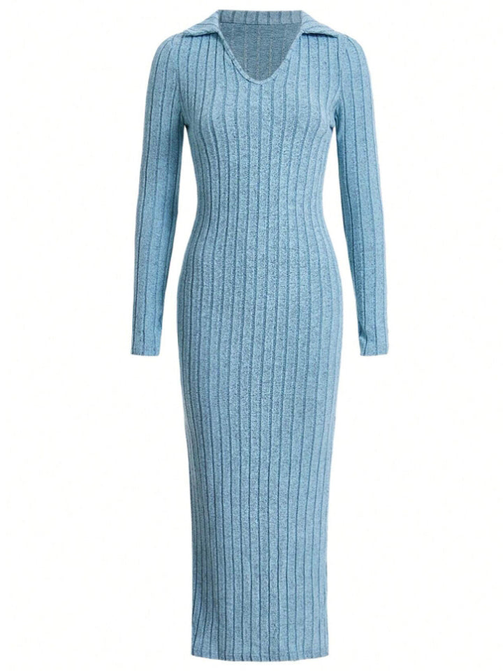 Knit dress for women with deep V-neck and side slit Lune London