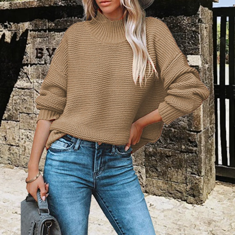 Thick knitted sweater for women with high collar and casual sleeves Lune London