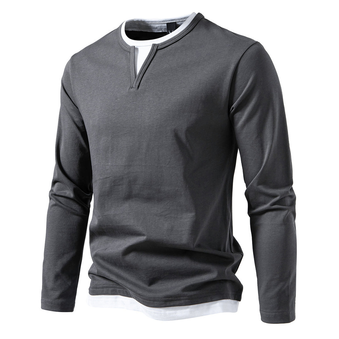 Men's long sleeve shirt with a modern V-neck and trendy overlay details Lune London