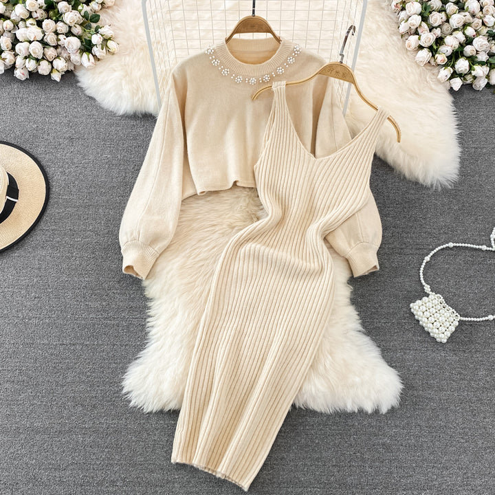 Knitted dress for women with modern V-neck and casual short sweater Lune London