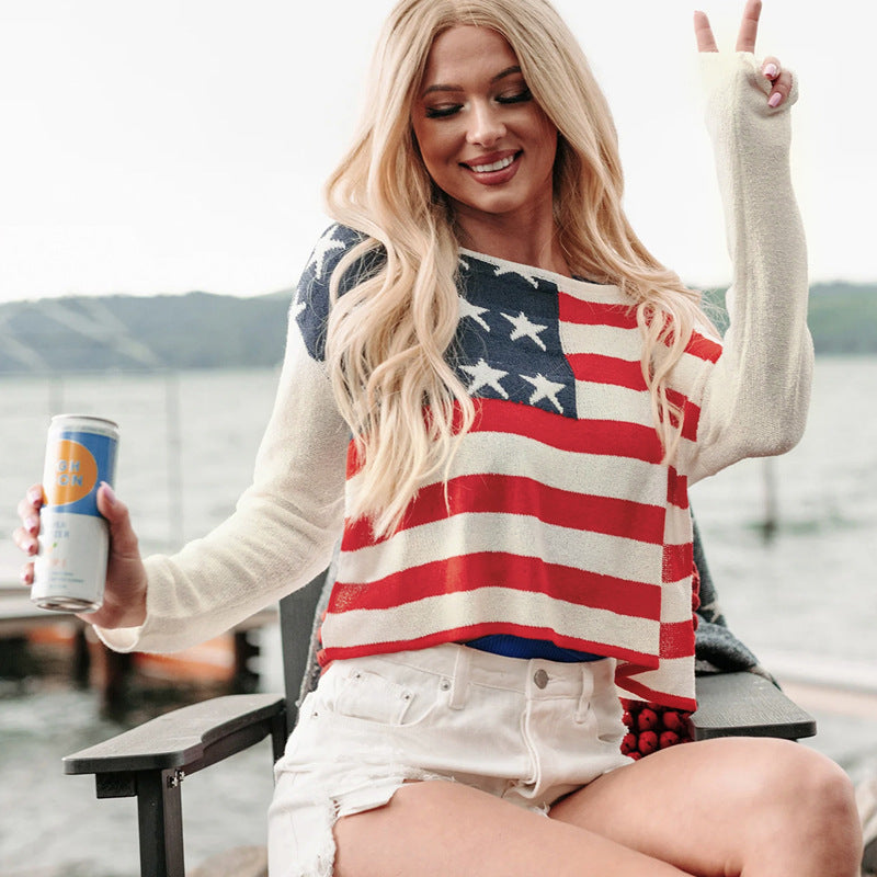 Casual sweater for women with flag pattern and embellished sleeves Lune London
