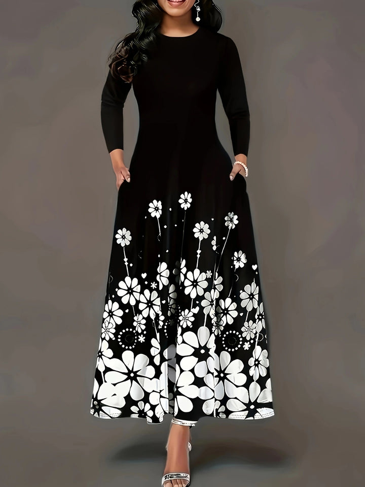 Maxi dress for women with floral design and practical side pockets Lune London