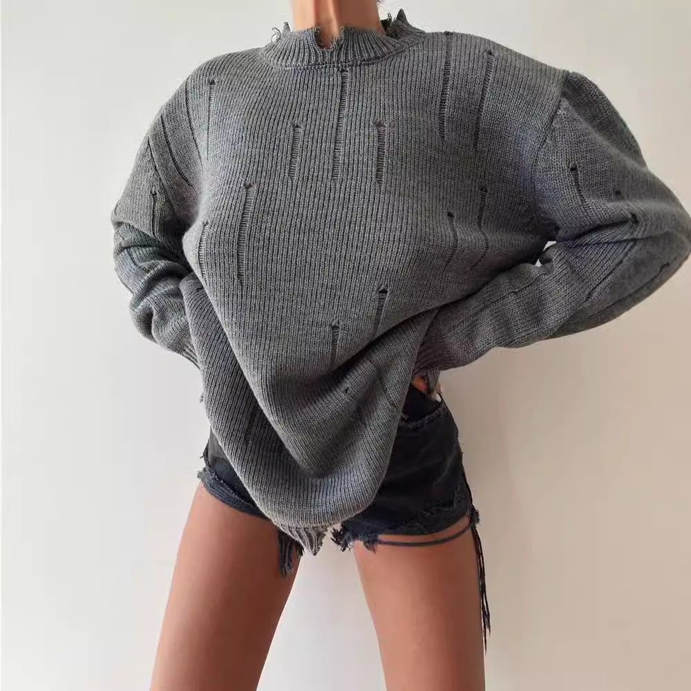 Chunky knit sweater for women with distressed details Lune London
