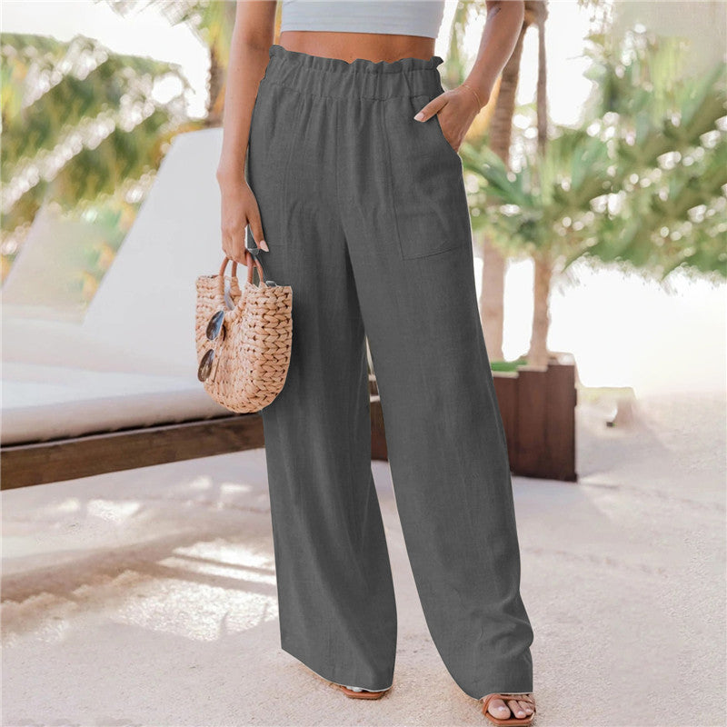 Wide palazzo pants for women with elastic waistband and practical pockets Lune London