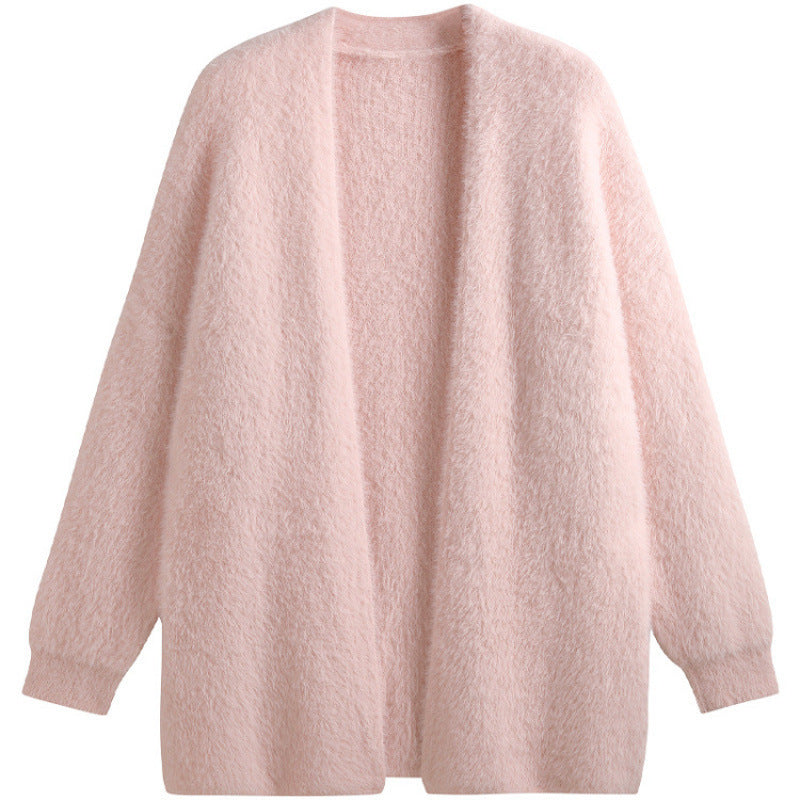 Ladies oversized cardigan in soft fleece with open cut Lune London