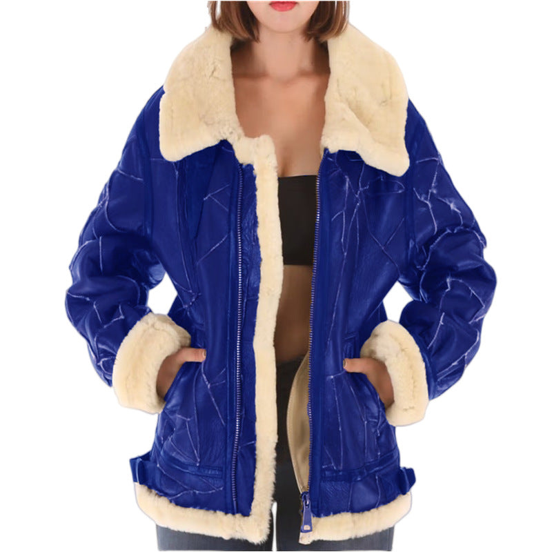 Casual faux leather jacket for women with faux fur collar Lune London