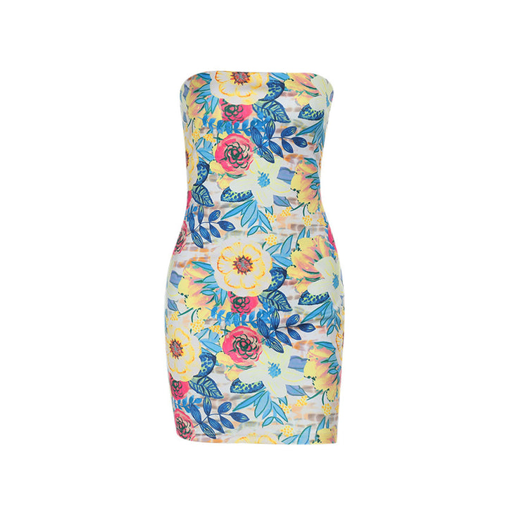 Lune London Floral Print Strapless Mini Bodycon Dress