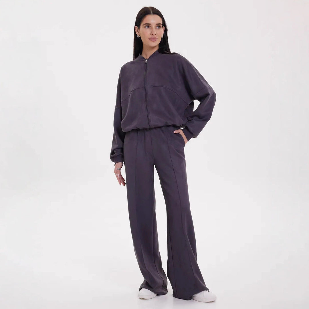 Women's modern leisure set with asymmetric zipper and elastic waistband Chic & Stil
