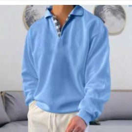 Long sleeve polo shirt for men with an elegant V neck and stylish contrasting details Lune London