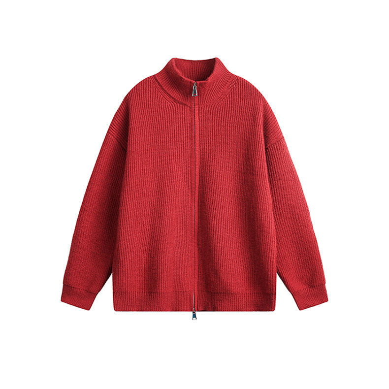 Chunky knit jacket for men with high collar and full zip Lune London