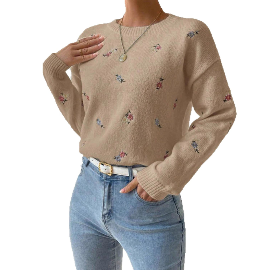Knit sweater for women with floral embroidery details and a relaxed fit Lune London