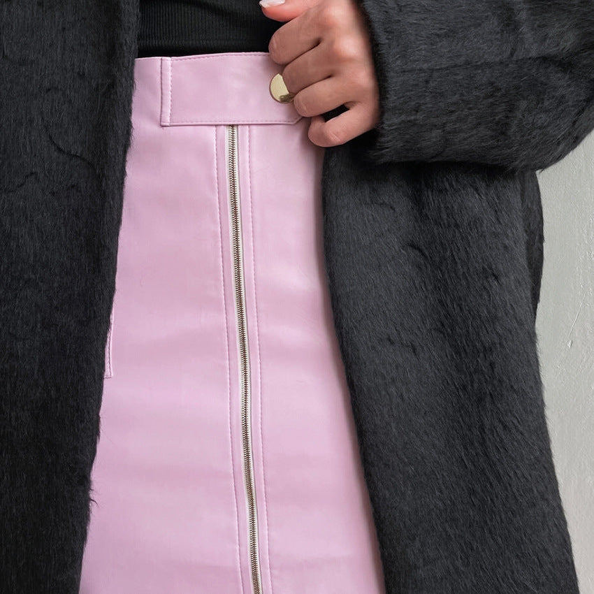 Faux leather skirt for women with zipper and elegant waist Lune London