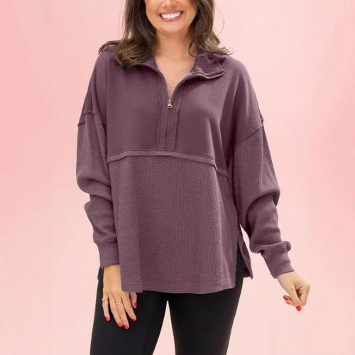 Women's knitted sweater with pattern, half-zip, and wide sleeves Lune London
