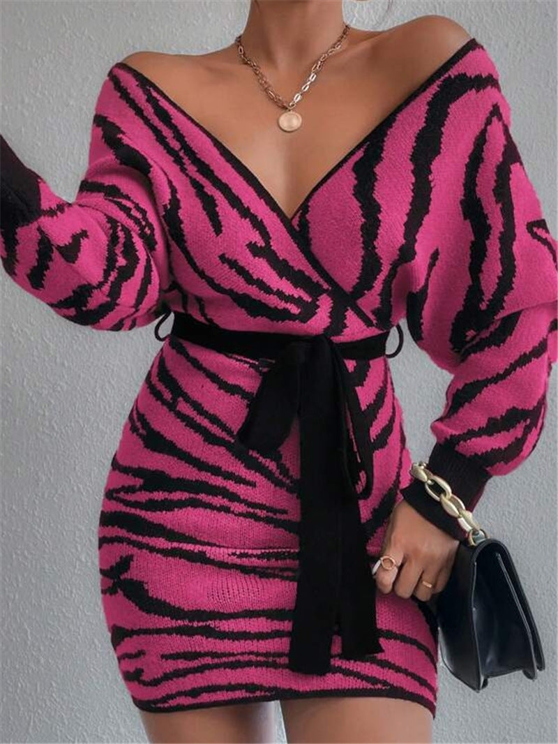 Knit dress for women with trendy zebra pattern Lune London