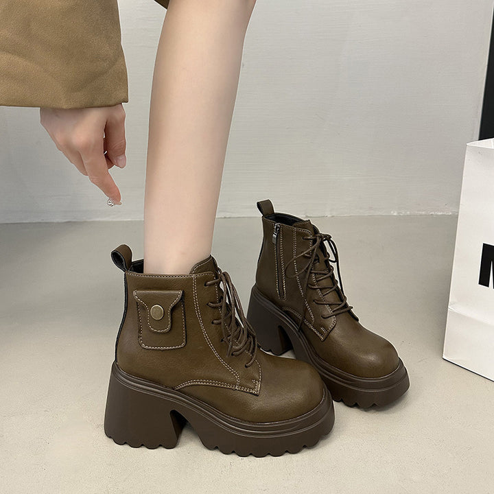 Chunky boots for women with a high heel and a side zipper Lune London