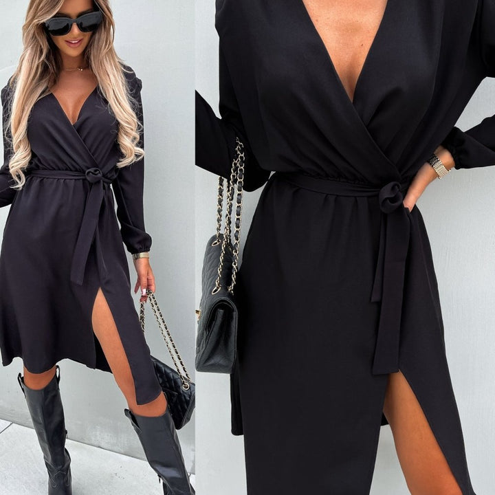 Polka dot wrap dress for women with a high slit Lune London