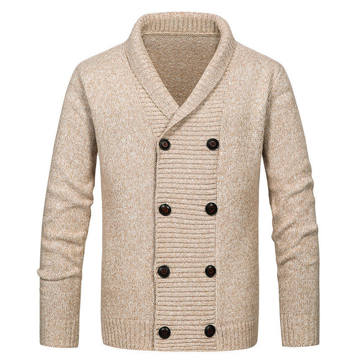 Knitted jacket for men with modern shawl collar and decorative buttons Lune London