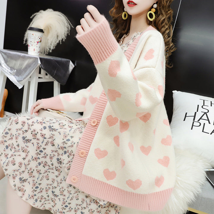 Ladies' knitted jacket with a cute heart design Lune London