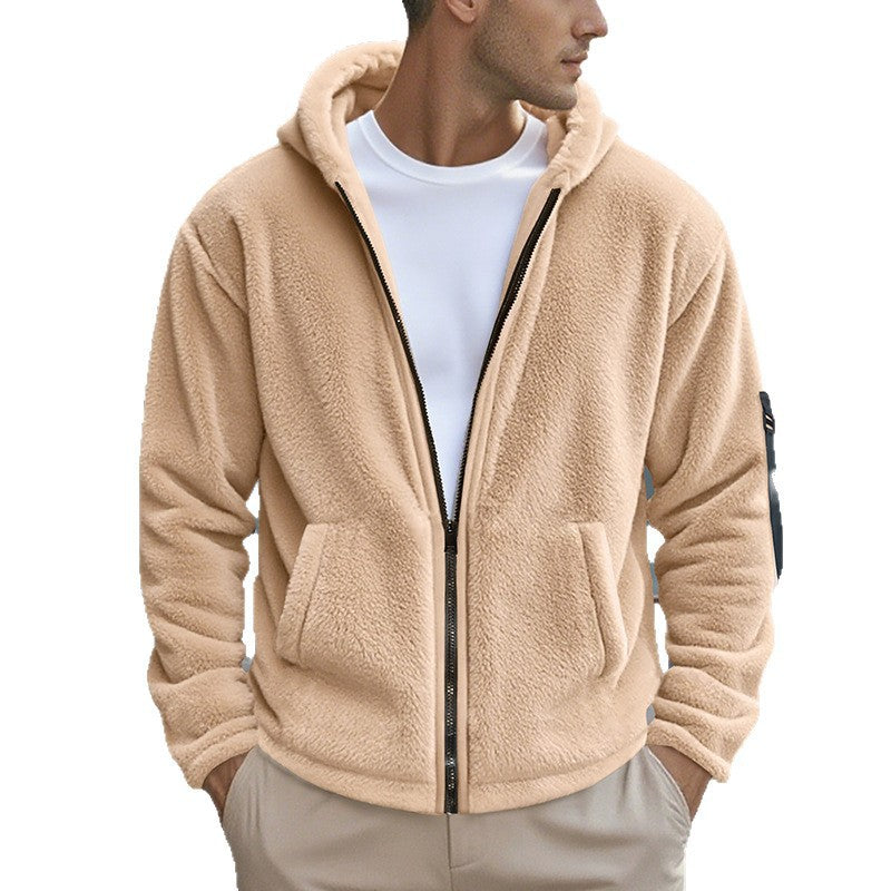 Fleece jacket for men with practical zipper and hood Lune London