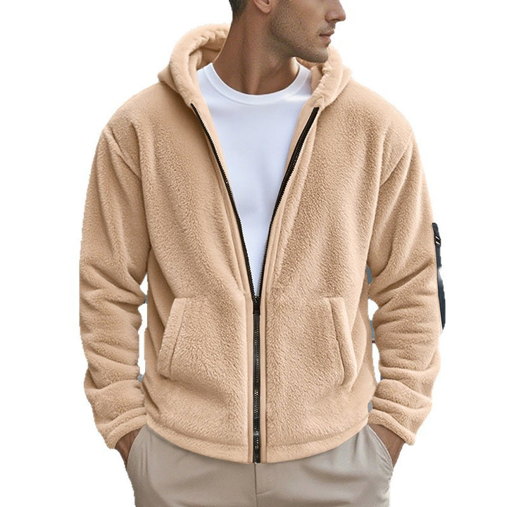 Fleece jacket for men with practical zipper and hood Lune London