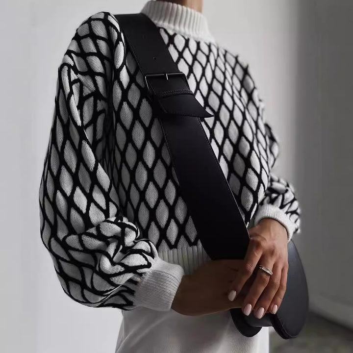 Knitted sweater for women with a modern diamond pattern and contrasting details Lune London