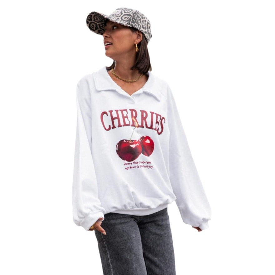 Women’s sweatshirt with creative cherry pattern and modern cut Lune London