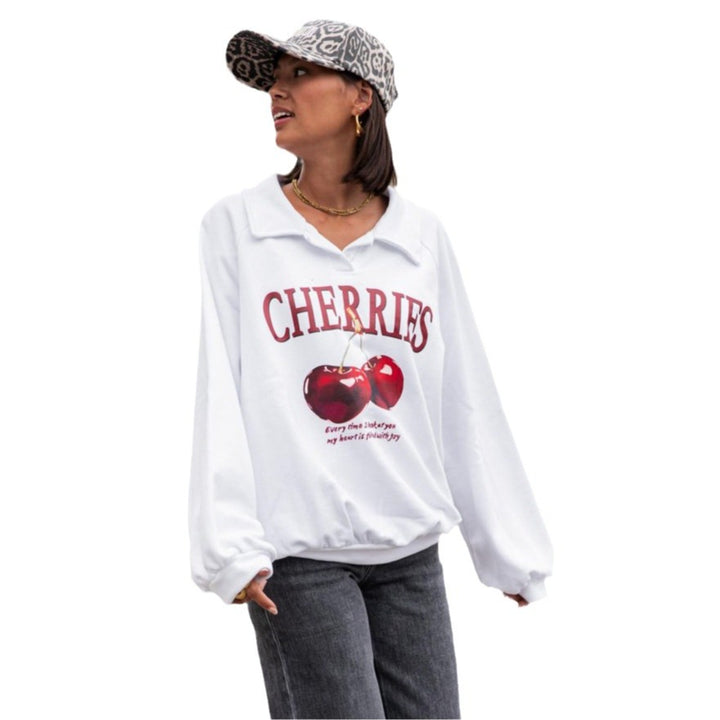 Women’s sweatshirt with creative cherry pattern and modern cut Lune London