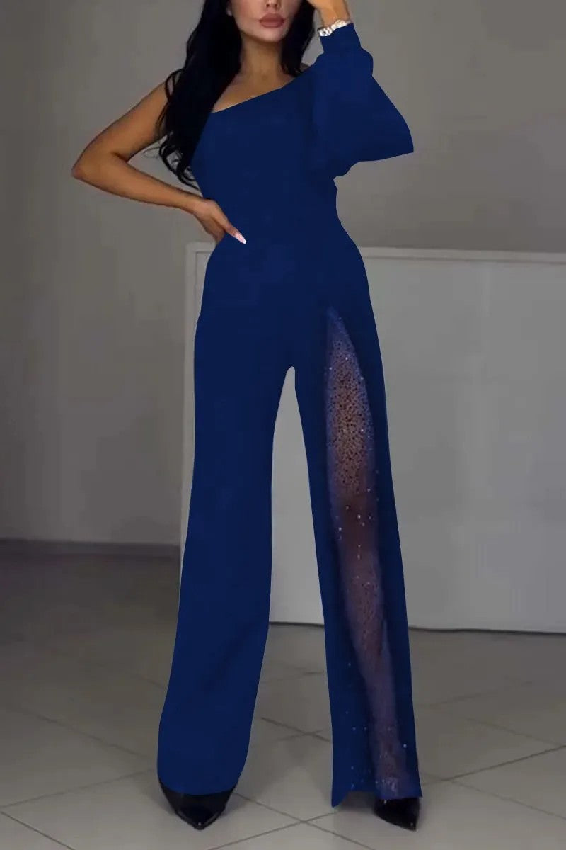 Women Elegant Jumpsuit with Transparent Inserts and Sequins Lune London