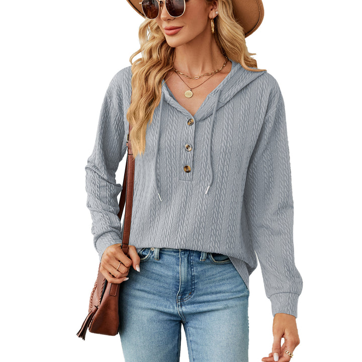 Casual hooded sweatshirt for women with textured surface and button details Lune London