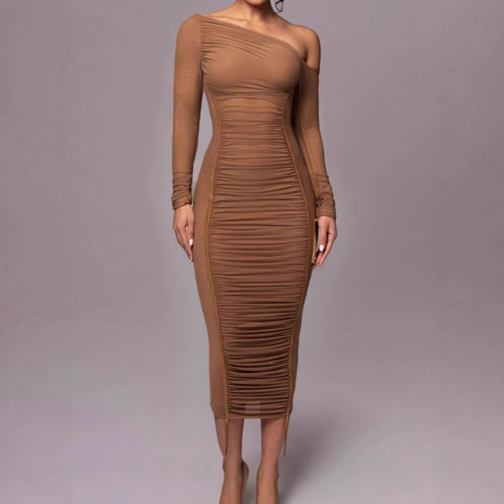 Fitted wrap dress for women with asymmetrical cut and refined ruffle details Lune London