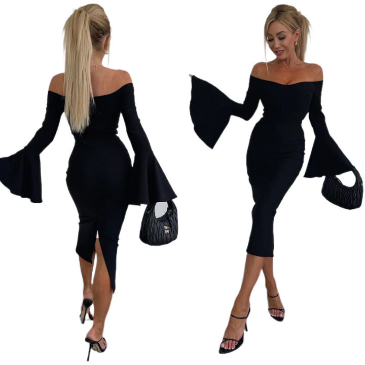 Lune London V-neck midi dress for women with flared sleeves
