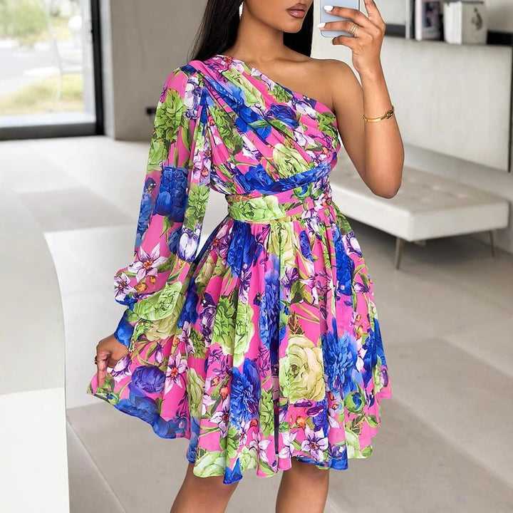 Asymmetrical maxi dress for women with a delicate floral pattern Lune London