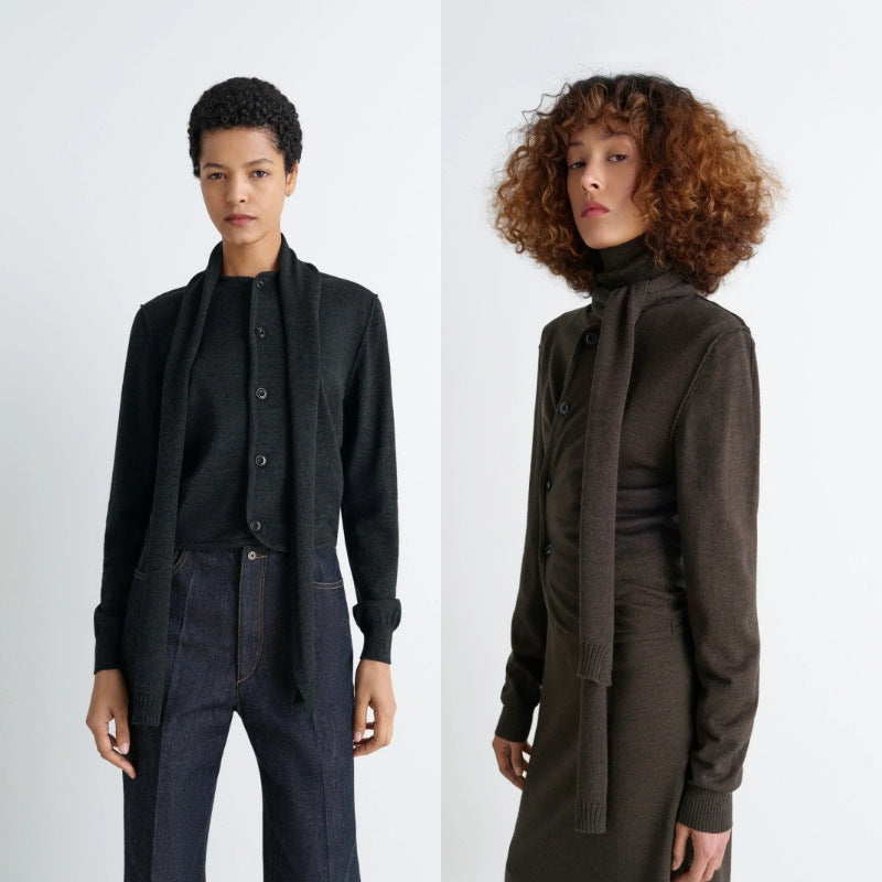 Elegant knitted coat for women with scarf Lune London