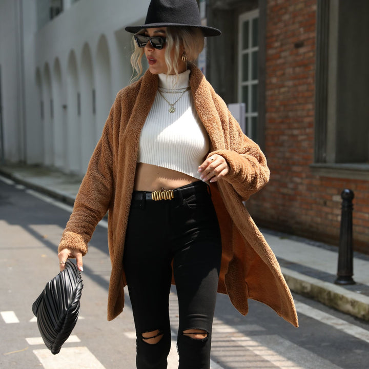 Ladies Oversized Cozy Plush Coat with Large Collar Lune London