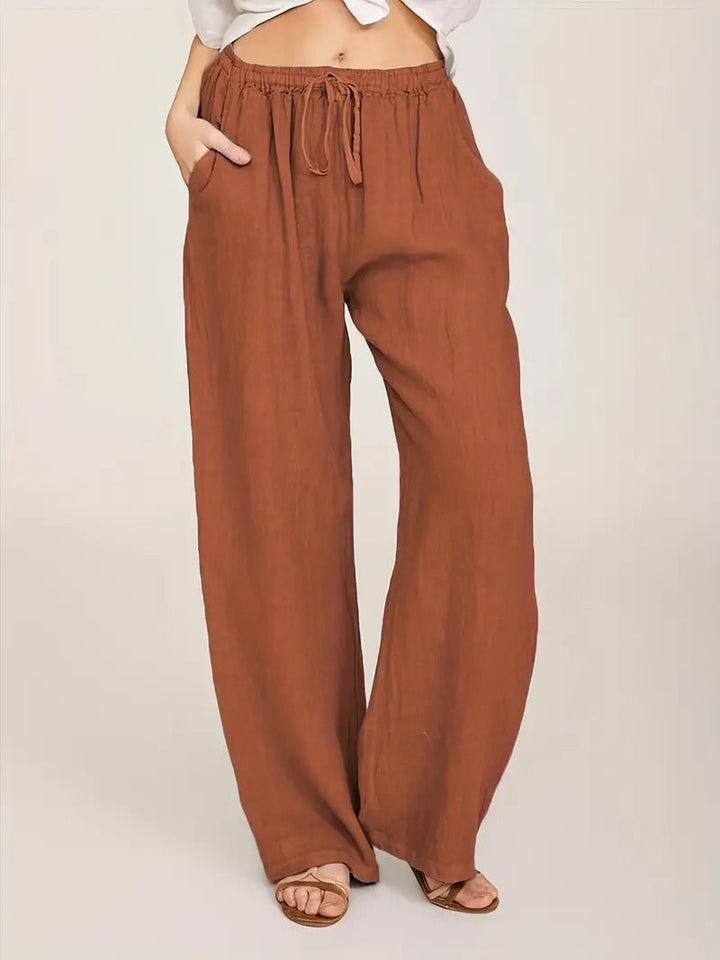 Women's Loose Linen Trousers with Elastic Waistband and Side Pockets Chic und Stil